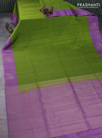 Kanchipuram soft silk saree green and lavender shade with zari woven buttas and zari woven butta border