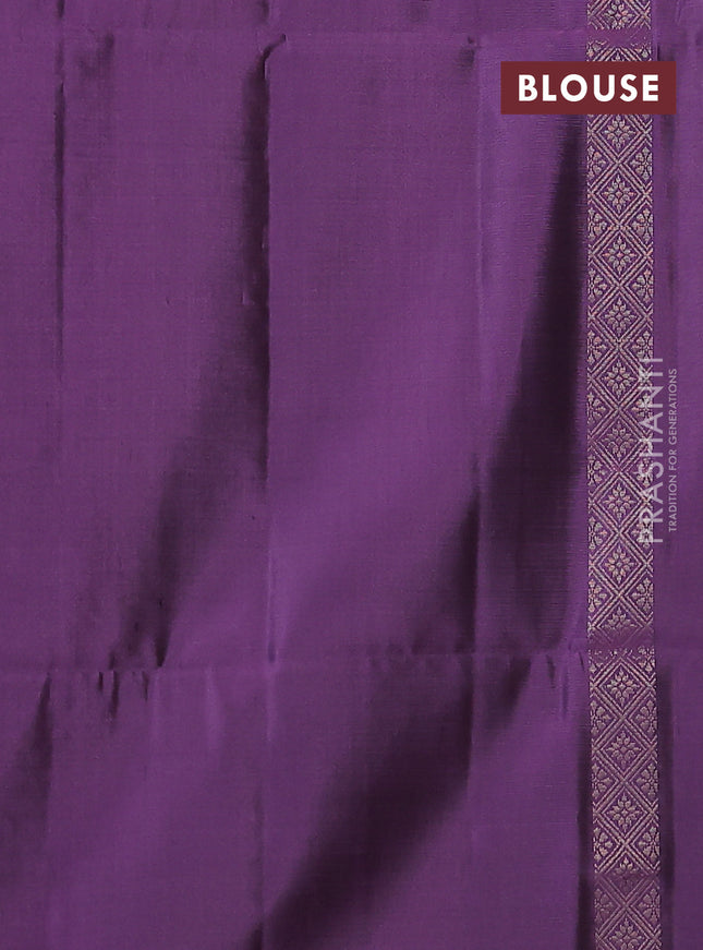 Kanchipuram soft silk saree green and lavender shade with zari woven buttas and zari woven butta border