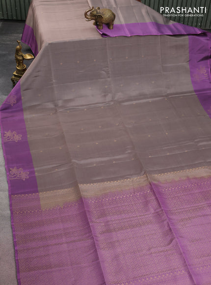 Kanchipuram soft silk saree grey and lavender shade with zari woven buttas and zari woven butta border