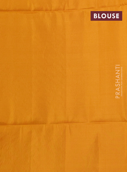 Kanchipuram soft silk saree pink and mustard yellow with allover self emboss & paisley zari buttas in borderless style