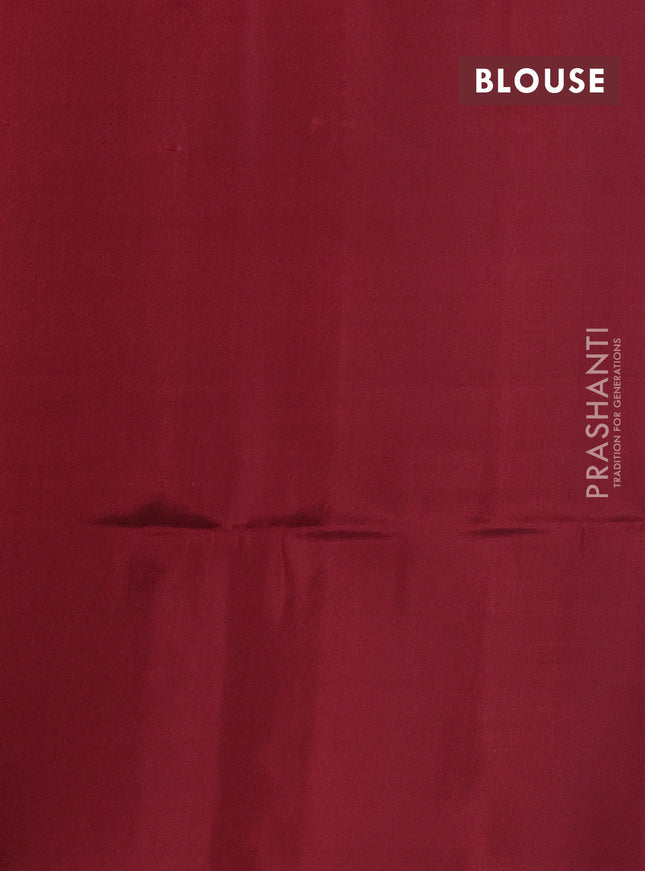 Kanchipuram soft silk saree blue and maroon with allover self emboss & paisley zari buttas in borderless style