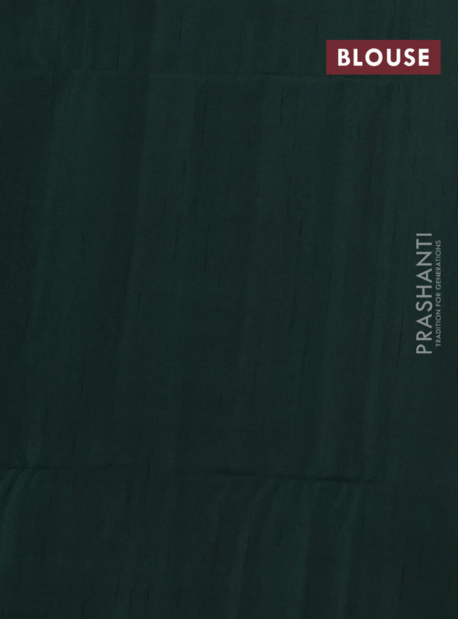 Kanchipuram soft silk saree greyish green and dark green with zari buttas & jute finish in borderless style