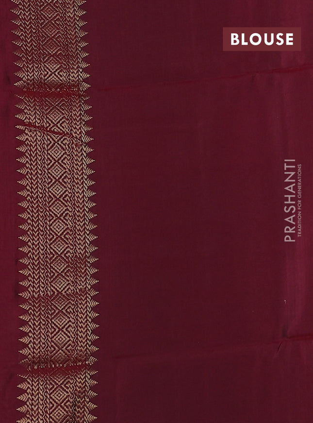 Kanchipuram soft silk saree grey and maroon with zari woven peacock buttas and zari woven butta border