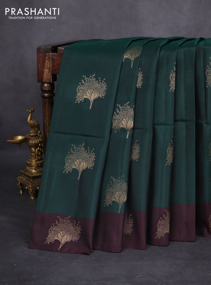 Kanchipuram soft silk saree bottle green and deep maroon with zari woven buttas and zari woven butta border