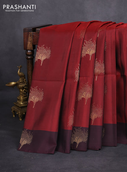 Kanchipuram soft silk saree maroon and deep maroon with zari woven buttas and zari woven butta border