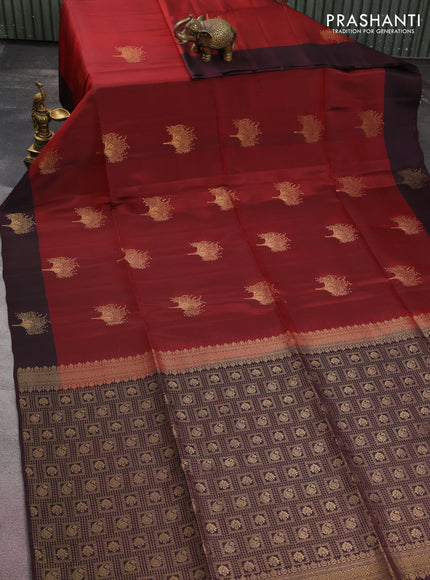Kanchipuram soft silk saree maroon and deep maroon with zari woven buttas and zari woven butta border