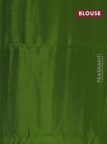 Kanchipuram soft silk saree blue and mehendi green with allover zari woven buttas and long zari woven border