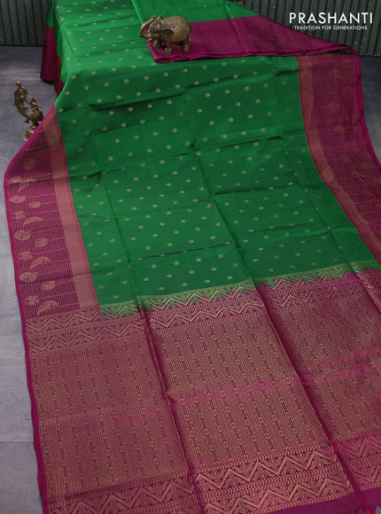 Kanchipuram soft silk saree green and purple with allover zari woven buttas and long zari woven border