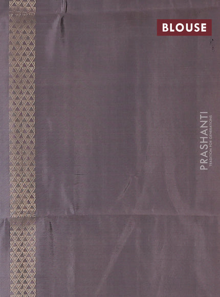 Kanchipuram soft silk saree teal green and pastel brown with zari buttas & jute finish in borderless style