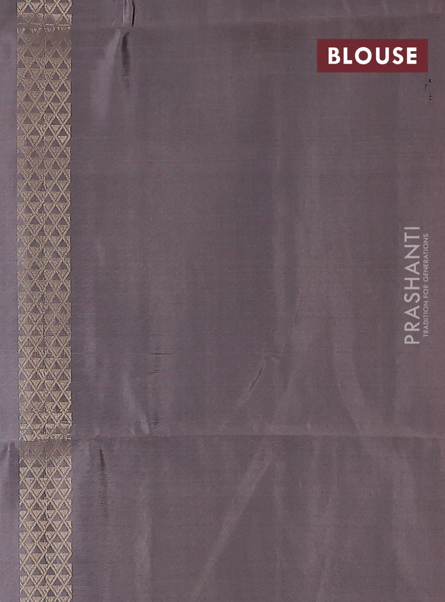 Kanchipuram soft silk saree teal green and pastel brown with zari buttas & jute finish in borderless style