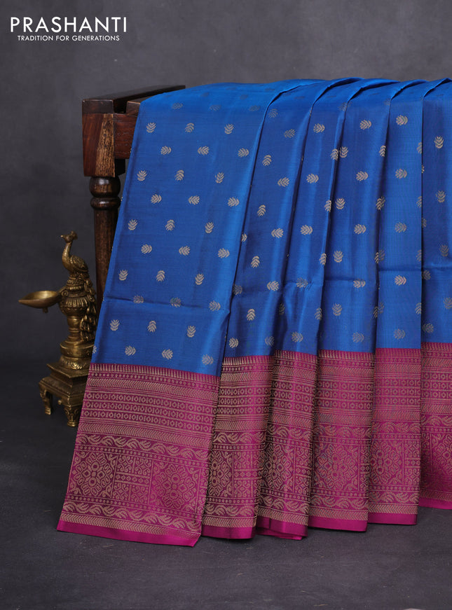 Kanchipuram soft silk saree cs blue and purple with allover zari woven buttas and long zari woven border