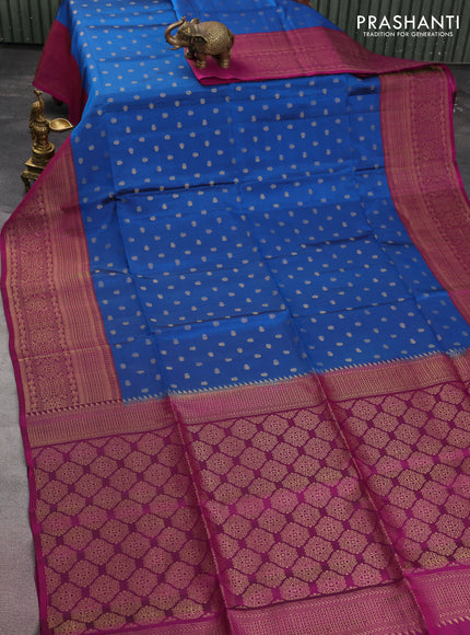 Kanchipuram soft silk saree cs blue and purple with allover zari woven buttas and long zari woven border