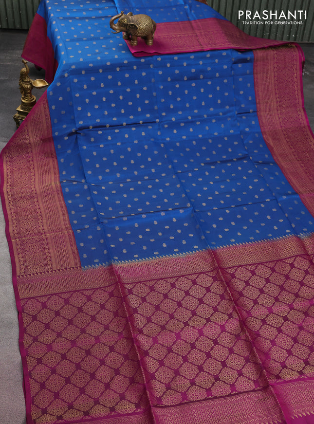 Kanchipuram soft silk saree cs blue and purple with allover zari woven buttas and long zari woven border