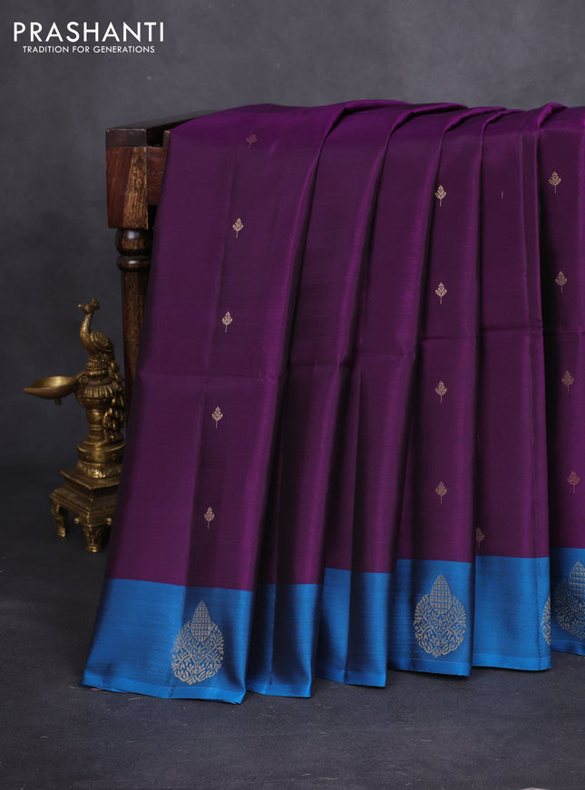 Kanchipuram soft silk saree purple and cs blue with zari woven buttas and zari woven butta border