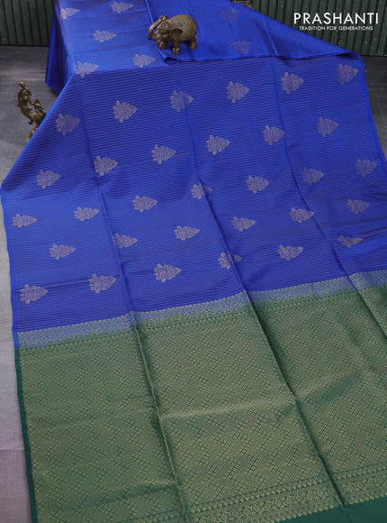 Kanchipuram soft silk saree blue and green with allover zari weaves & buttas in borderless style