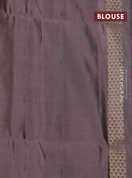 Kanchipuram soft silk saree peacock green and pastel brown with zari buttas & jute finish in borderless style