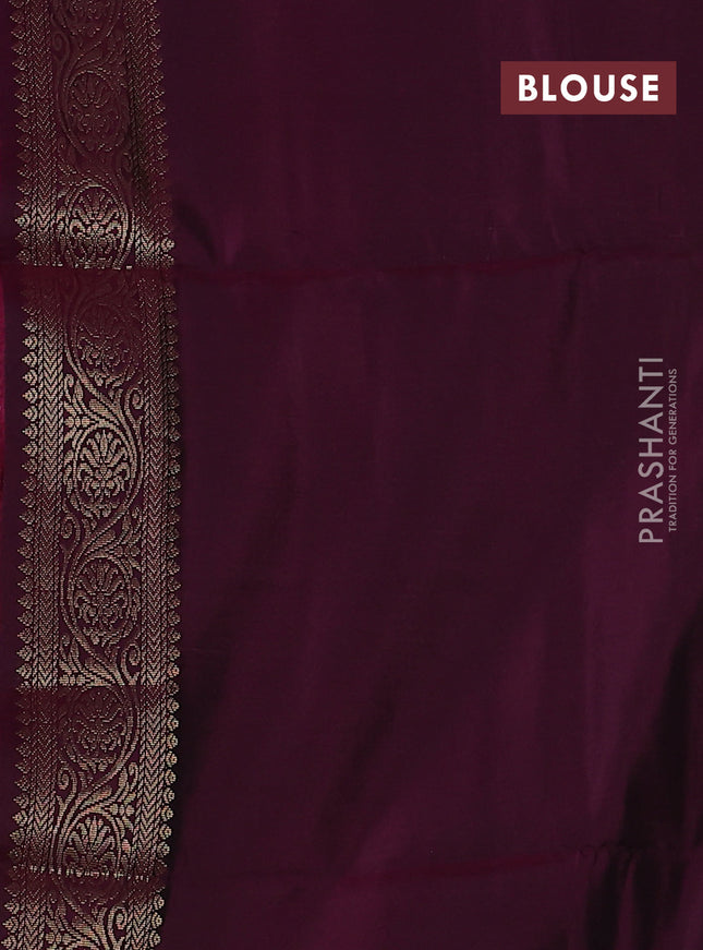Kanchipuram soft silk saree mehendi green and dark magenta pink with zari woven geometric buttas and zari woven butta border