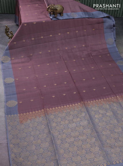 Kanchipuram soft silk saree pastel brown and grey with zari woven buttas and zari woven butta border