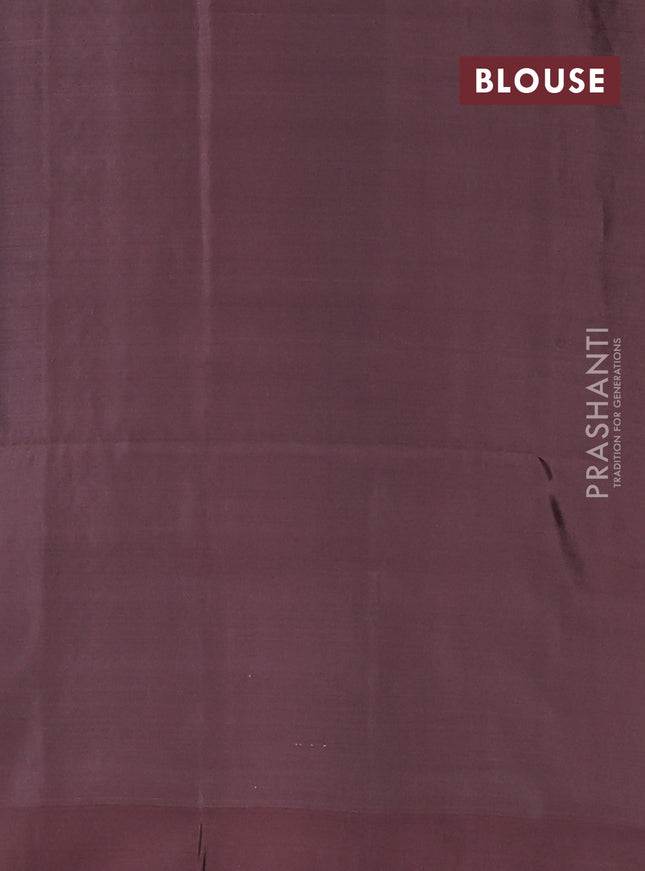 Kanchipuram soft silk saree black and pastel peach shade with zari woven buttas and zari woven butta border