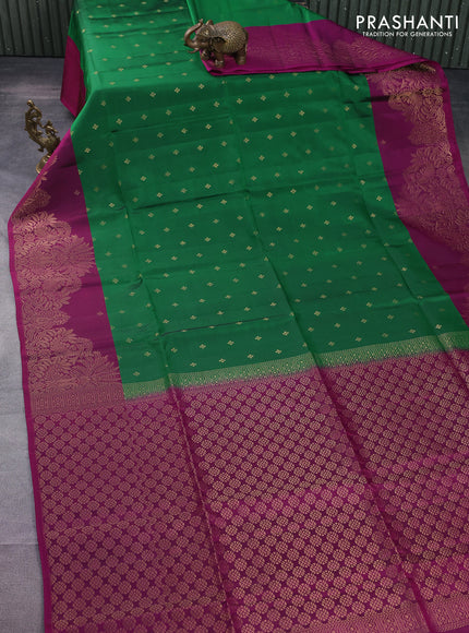 Kanchipuram soft silk saree green and magenta pink with allover zari woven buttas and rich zari woven border