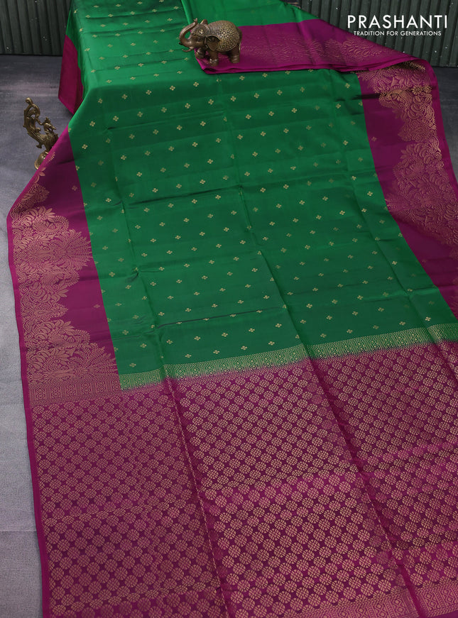 Kanchipuram soft silk saree green and magenta pink with allover zari woven buttas and rich zari woven border