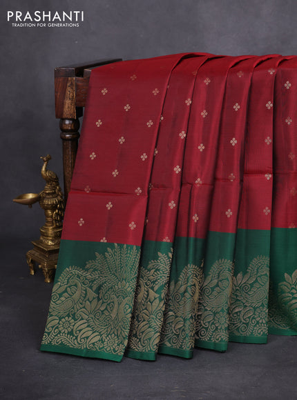 Kanchipuram soft silk saree maroon and green with allover zari woven buttas and rich zari woven border