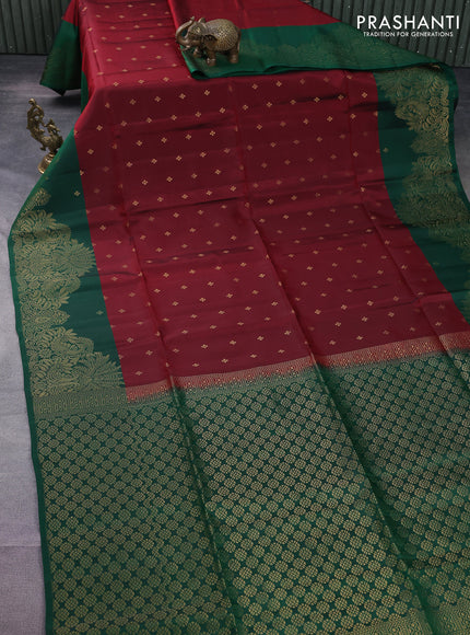 Kanchipuram soft silk saree maroon and green with allover zari woven buttas and rich zari woven border