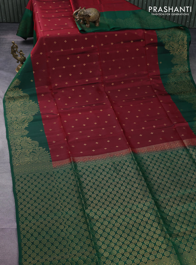 Kanchipuram soft silk saree maroon and green with allover zari woven buttas and rich zari woven border