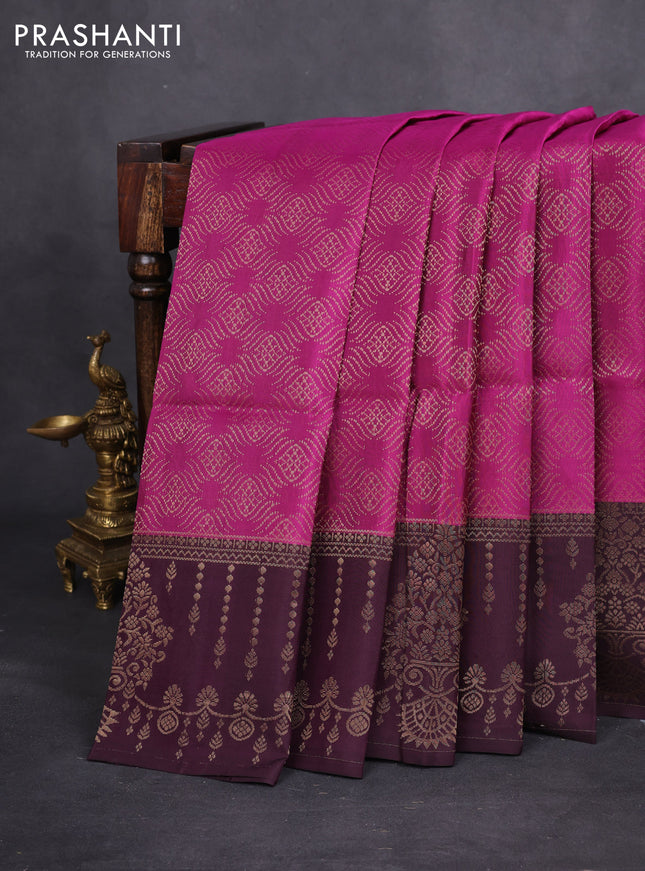 Kanchipuram soft silk saree purple and wine shade with allover zari woven brocade weaves and long rich zari woven border