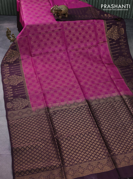 Kanchipuram soft silk saree purple and wine shade with allover zari woven brocade weaves and long rich zari woven border