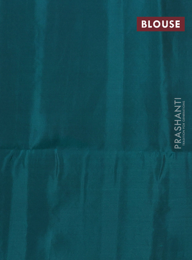 Kanchipuram soft silk saree violet and peacock green with allover zari woven brocade weaves and long rich zari woven border