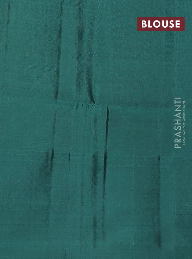 Kanchipuram soft silk saree cs blue and teal green with allover zari stripe pattern and long rich zari woven border