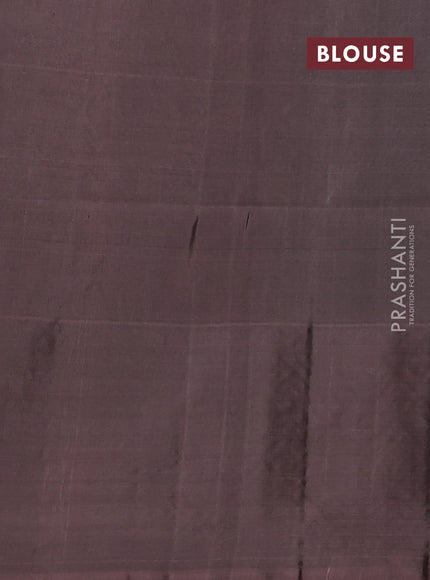 Kanchipuram soft silk saree teal green and pastel brown with allover zari stripe pattern and long rich zari woven border