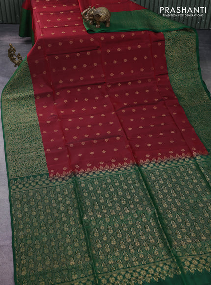 Kanchipuram soft silk saree maroon and green with zari woven geometric buttas and zari woven butta border
