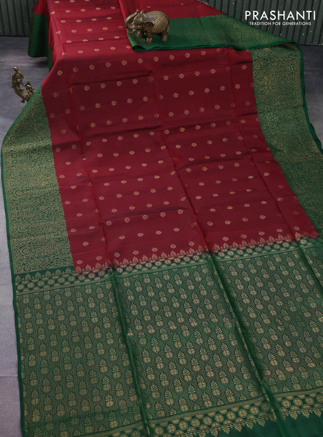Kanchipuram soft silk saree maroon and green with zari woven geometric buttas and zari woven butta border
