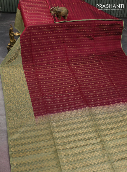 Kanchipuram soft silk saree maroon and pastel green with allover zari weaves and long zari woven border