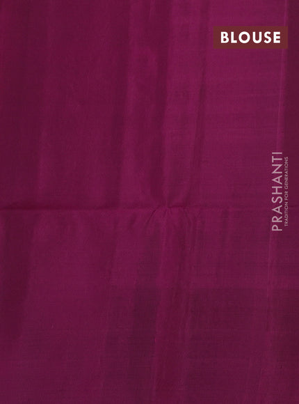 Kanchipuram soft silk saree mehendi green and purple with allover zari woven buttas and long zari woven border