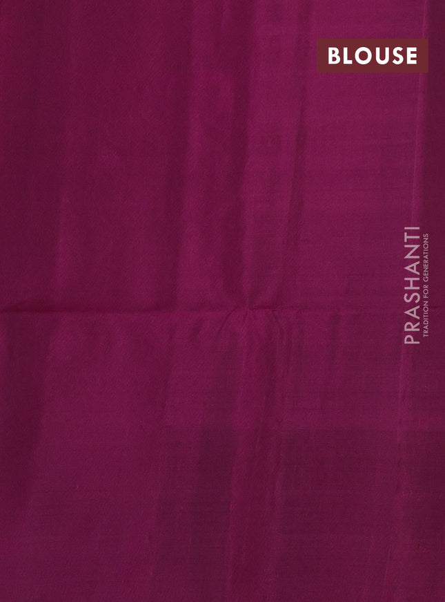 Kanchipuram soft silk saree mehendi green and purple with allover zari woven buttas and long zari woven border