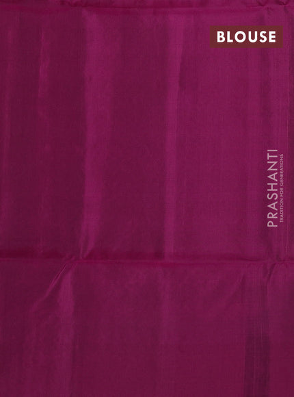 Kanchipuram soft silk saree peacock green and dark magenta pink with allover zari woven buttas and long zari woven border