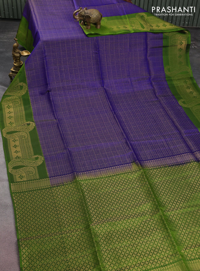 Kanchipuram soft silk saree blue and light green with allover zari woven brocdae weaves and long zari woven border