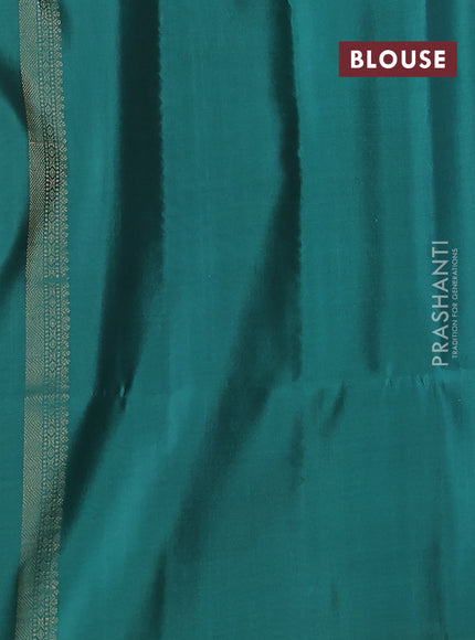 Kanchipuram soft silk saree blue and teal green with zari woven buttas and zari woven butta border