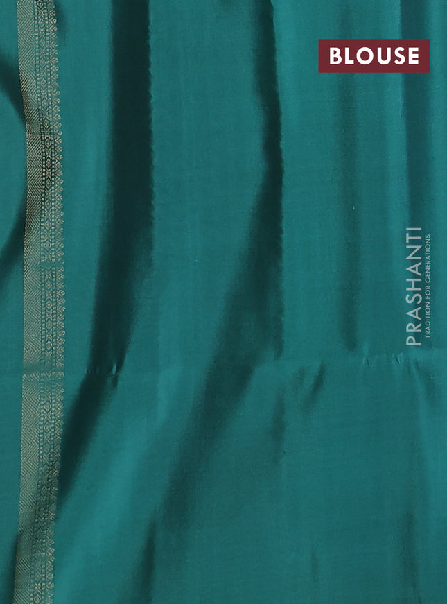 Kanchipuram soft silk saree blue and teal green with zari woven buttas and zari woven butta border