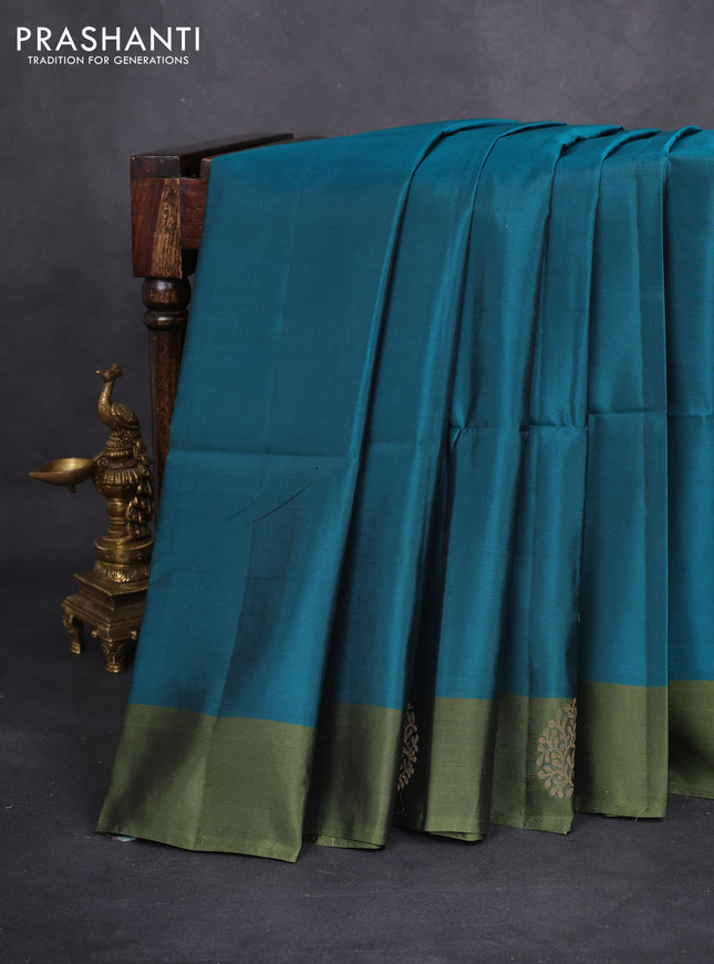 Kanchipuram soft silk saree peacock green and sap green with zari woven buttas and zari woven butta border