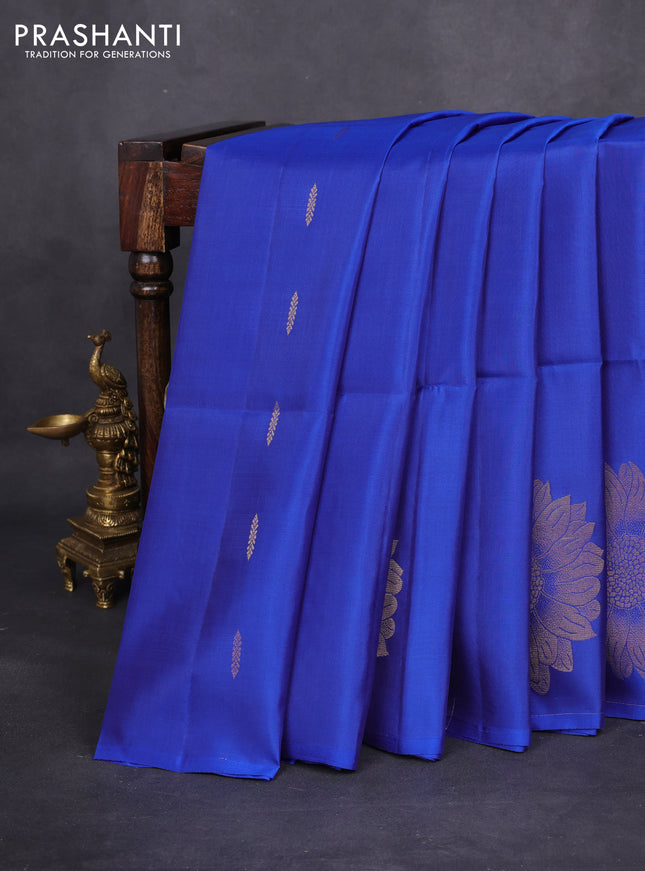 Kanchipuram soft silk saree royal blue with allover zari woven buttas and zari woven floral butta border