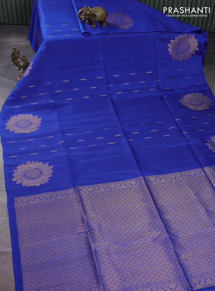 Kanchipuram soft silk saree royal blue with allover zari woven buttas and zari woven floral butta border