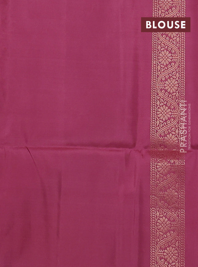 Kanchipuram soft silk saree dark peach with allover zari woven buttas and zari woven floral butta border