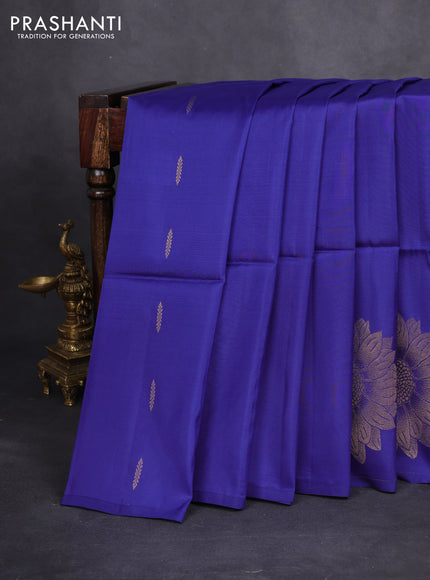 Kanchipuram soft silk saree blue with allover zari woven buttas and zari woven floral butta border