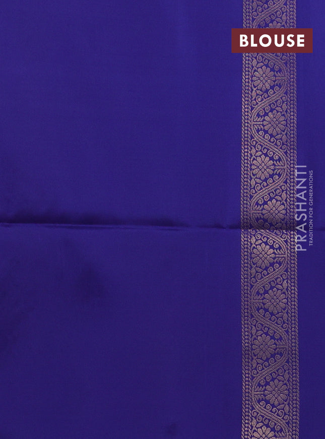 Kanchipuram soft silk saree blue with allover zari woven buttas and zari woven floral butta border
