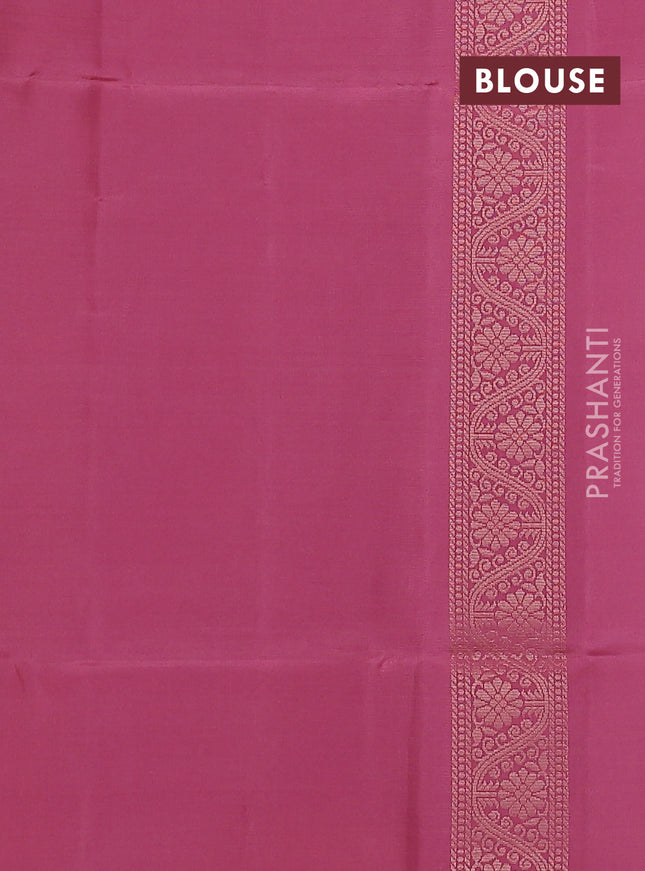 Kanchipuram soft silk saree dark peach with allover zari woven buttas and zari woven floral butta border