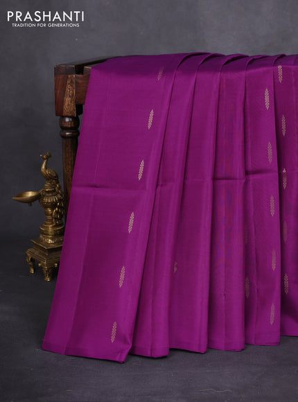 Kanchipuram soft silk saree purple with allover zari woven buttas and zari woven floral butta border